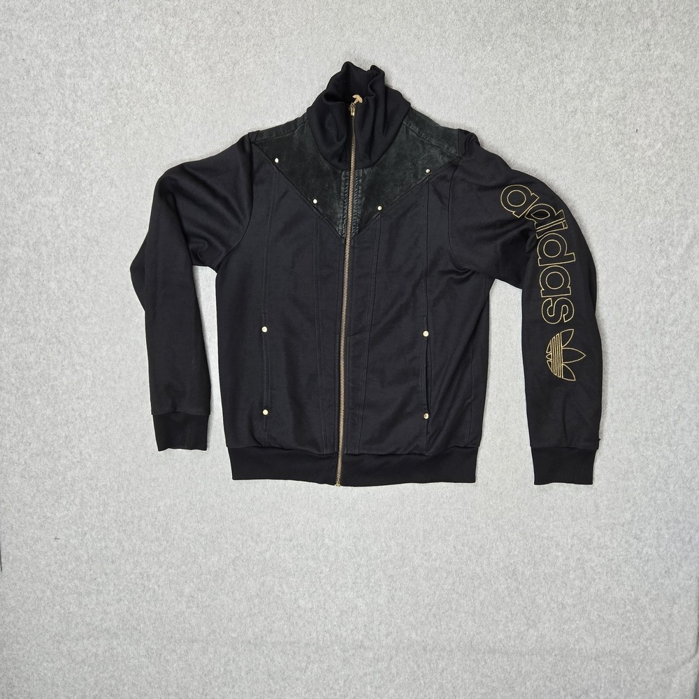 VINTAGE Adidas Women Jacket M Cotton Leather Embroidered Golden Trefoil Y2K READ